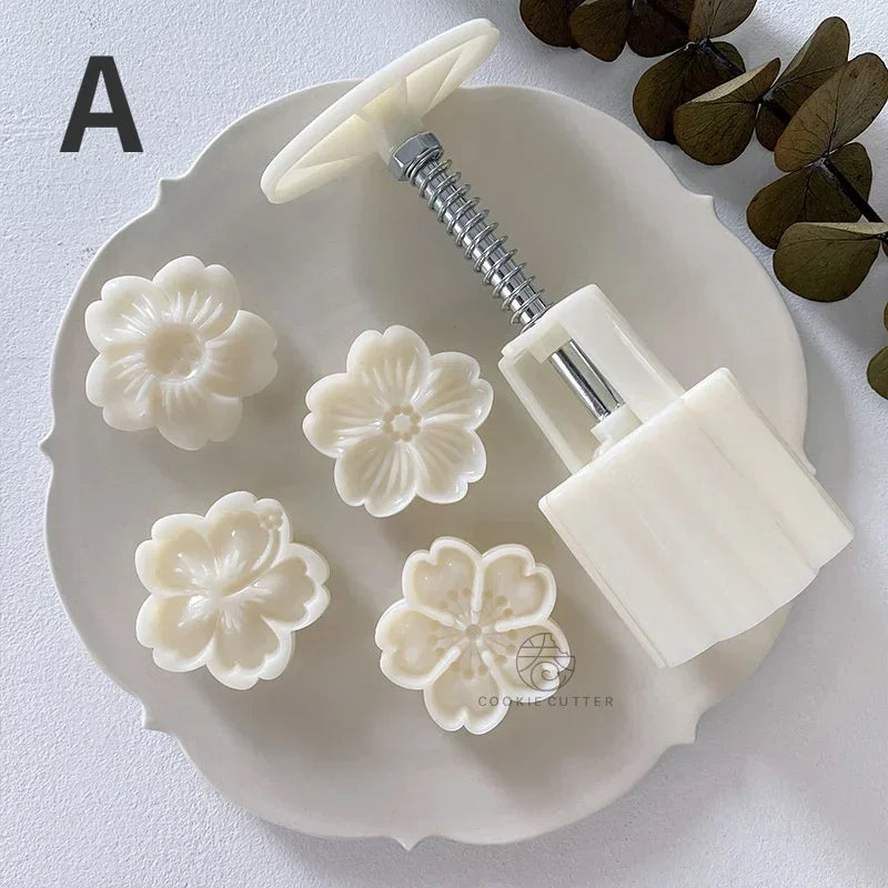 4pcs/set Cherry Blossom Rose Pattern Silicone Mold Cake Chocolate Candy Home Kitchen Cake Molds Handmade DIY Candle Soap Mould Qme A
