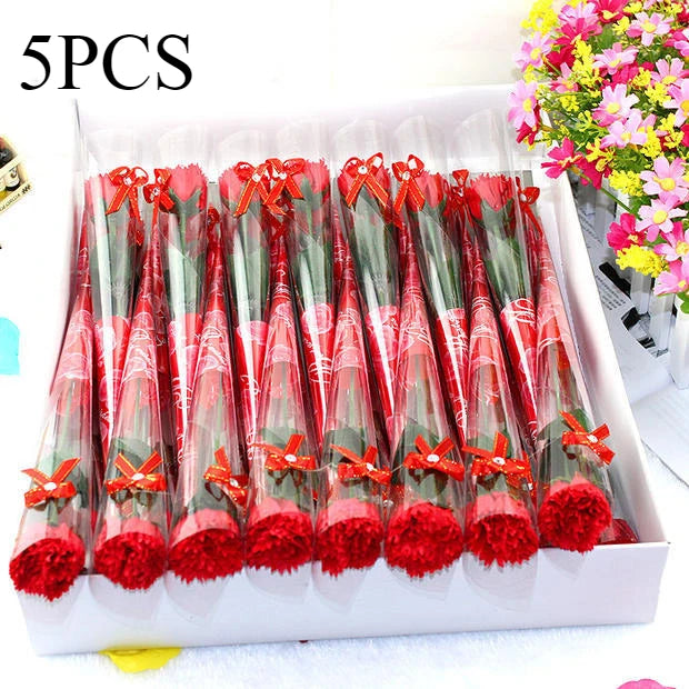 5pcs Carnation Soap Flower Valentine's Day Gift Teacher Day Mother Day Flower Gift Home Party Decor Store Celebration Event Gift Qme 5pcs red