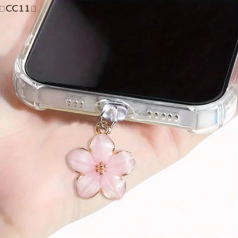 CC11Sakura Flowers Phone Dust Plug Accessories Decoration Hanging Qme