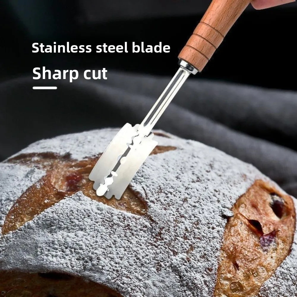 Wooden Handle Curved Bread Slicer Stainless Steel Creative Bread Shaping Knife Dough Dividing Knife Baking Tools Qme