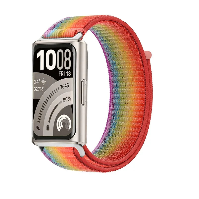 A Stylish Lightweight Nylon Loop Watchband with Exquisite Hardware Stitching Velcro Strap for Huawei Bracelet 11 Series 11 pro Qme Rainbow Huawei 11 11Pro