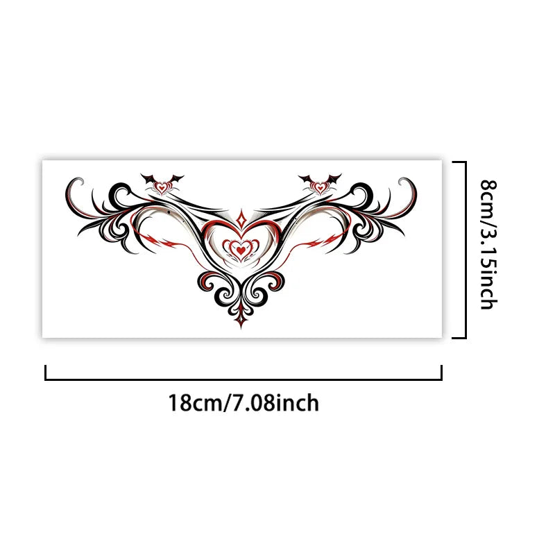 Love Heart Succubus Tattoo Sticker Temporary Tattoo Waterproof Long-Lasting Symmetrical Sexy Pattern for Women Belly Leg Chest C Qme SS-049
