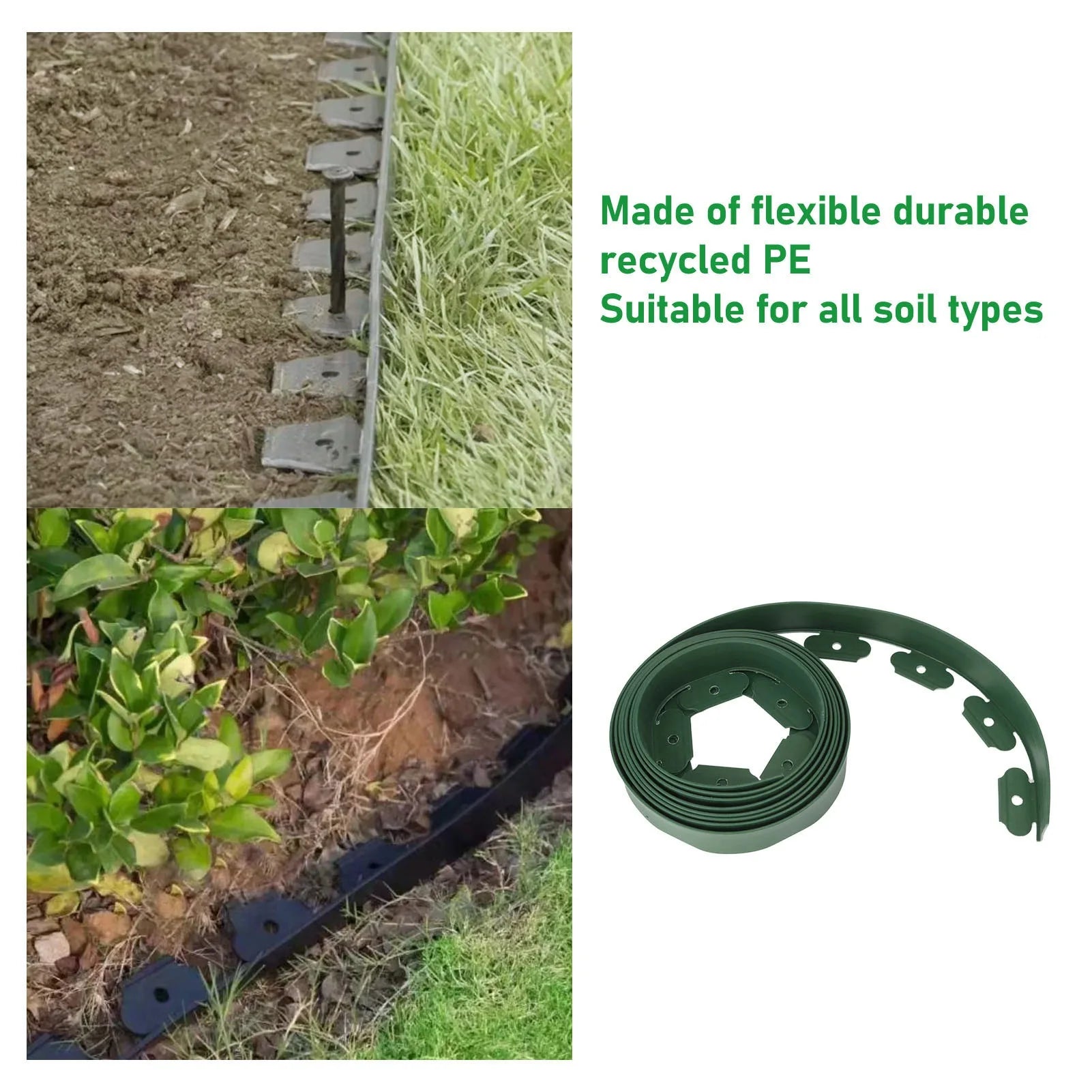 Landscape Edging Kit PE Lawn Edging Border with 15 Spikes Flexible Garden Border for Flower Beds Lawn Landscaping Qme