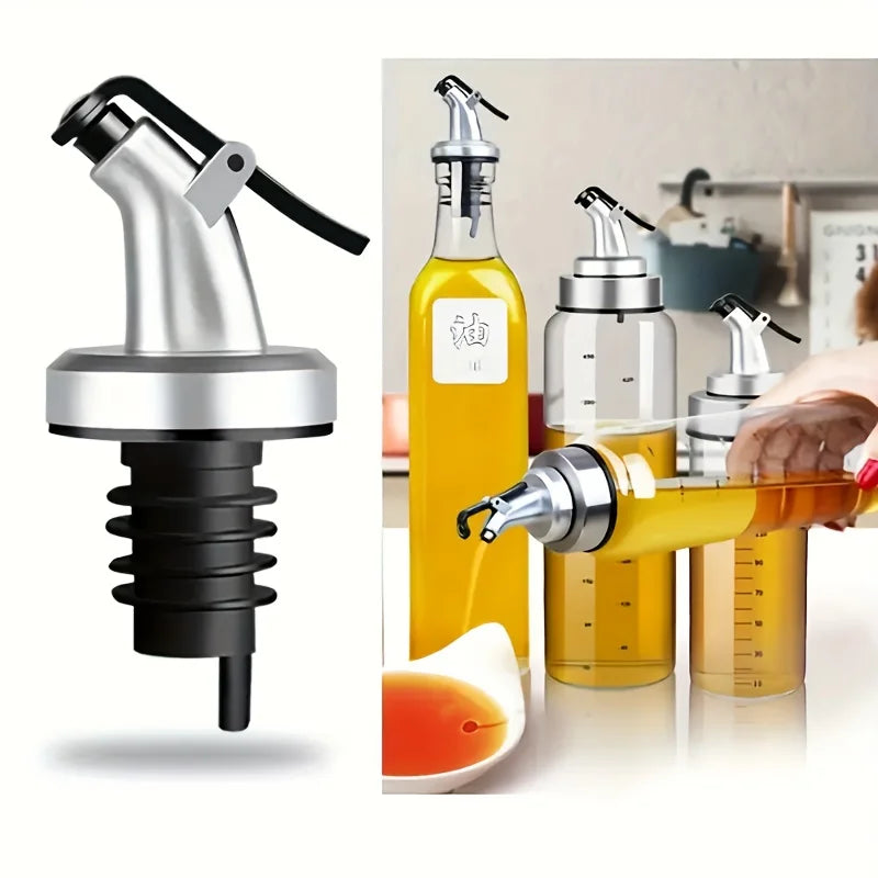 1pc Leak-Proof Silvery Oil Pourer Cap - Easy-Pour Spout, Durable ABS, Multi-Use for Soy Sauce, Vinegar & Cooking Oils - Space Qme