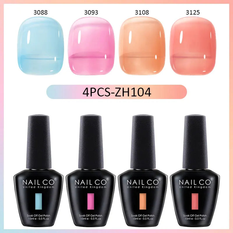 NAILCO Jelly Glass Gel Nail Polish 4Colors Series Translucent Candy Qme 4H-ZH104