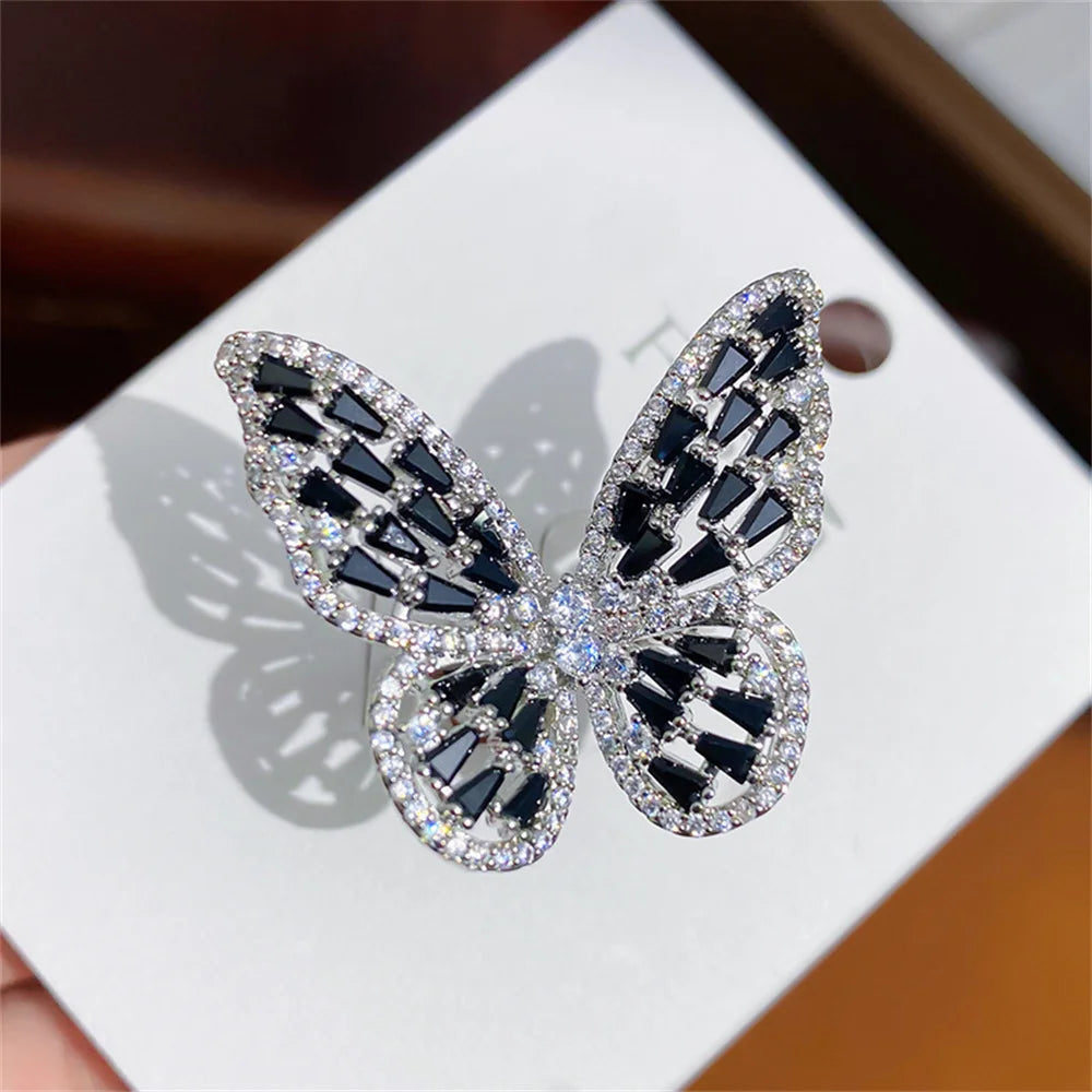 Personalized Colorful Butterfly Zircon Large Ring Adjustable Cute Luxury Shining Butterfly Ring Banquet Jewelry Qme baihei