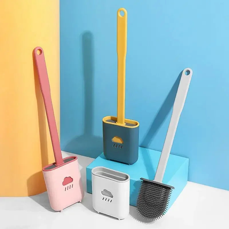 Silicone Toilet Brush Wc Gap Brush with Holder Flat Head Soft Bristles Cleaning Brushes With Quick Drying Bracket Bathroom Tool Qme