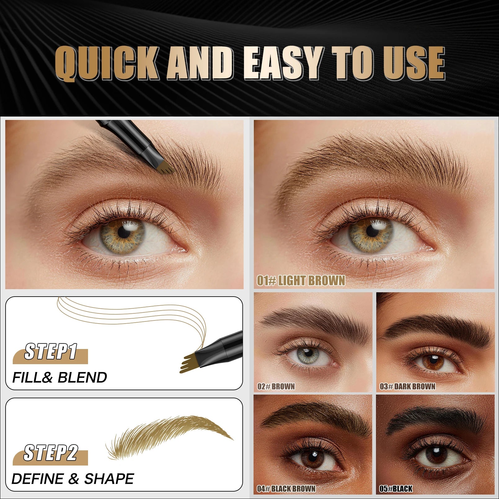 4 Points Eyebrow Pen 5 Colors Liquid Brow Pencil Dark Brown Microblading Eyebrow Pencil Waterproof Eyebrow Tattoo Pen Cosmetics Qme