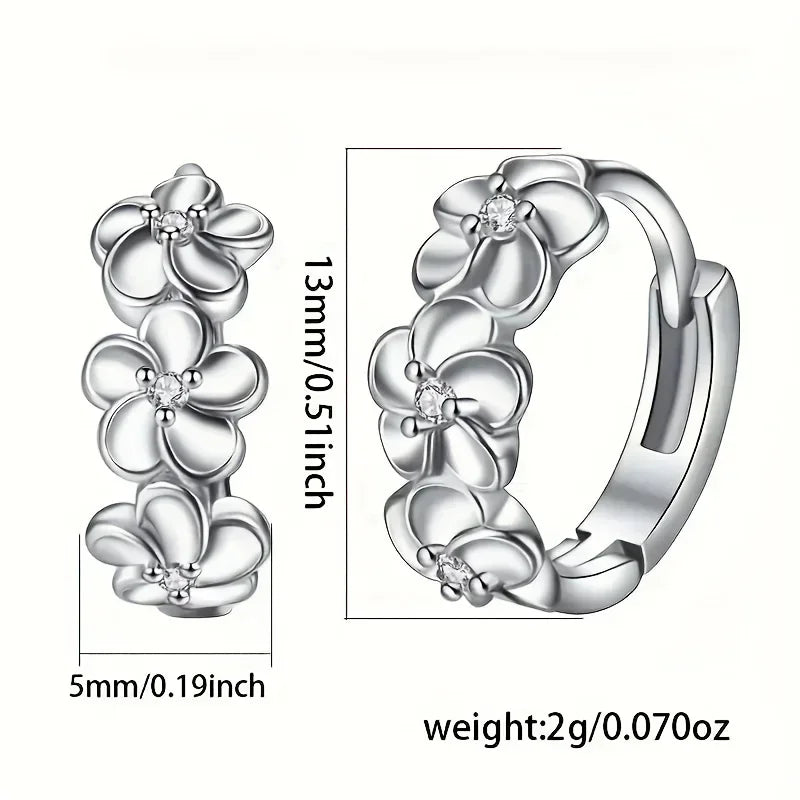 925 Sterling Silver Exquisite Camellia Pattern Hoop Earrings Cute Elegant Style Delicate Gift For Women Girls Daily Casual Qme
