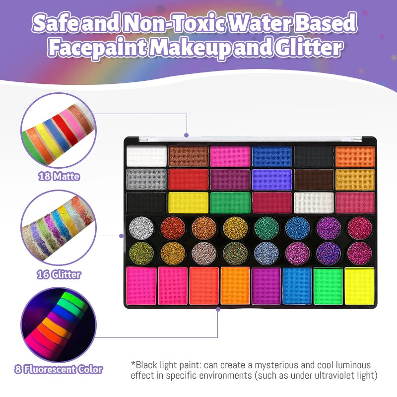 Painted 42 Colors Face Paint Kids Non-toxic Water Activated Palette Qme