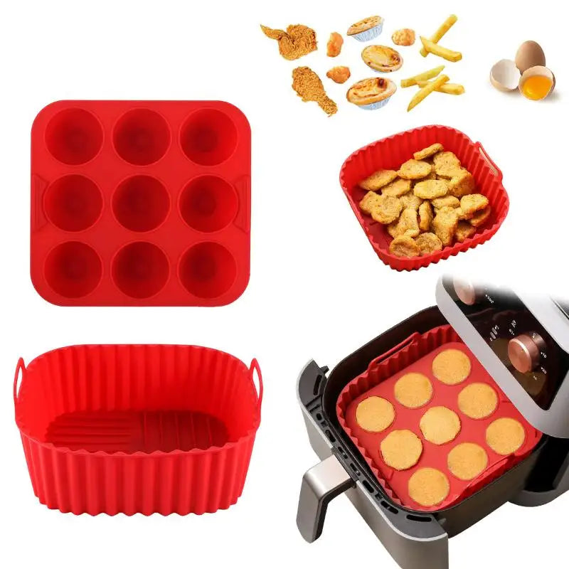 Cupcake Molds Healthy Cooking Kitchen Tools Square Silicone Air Fryer Qme Red