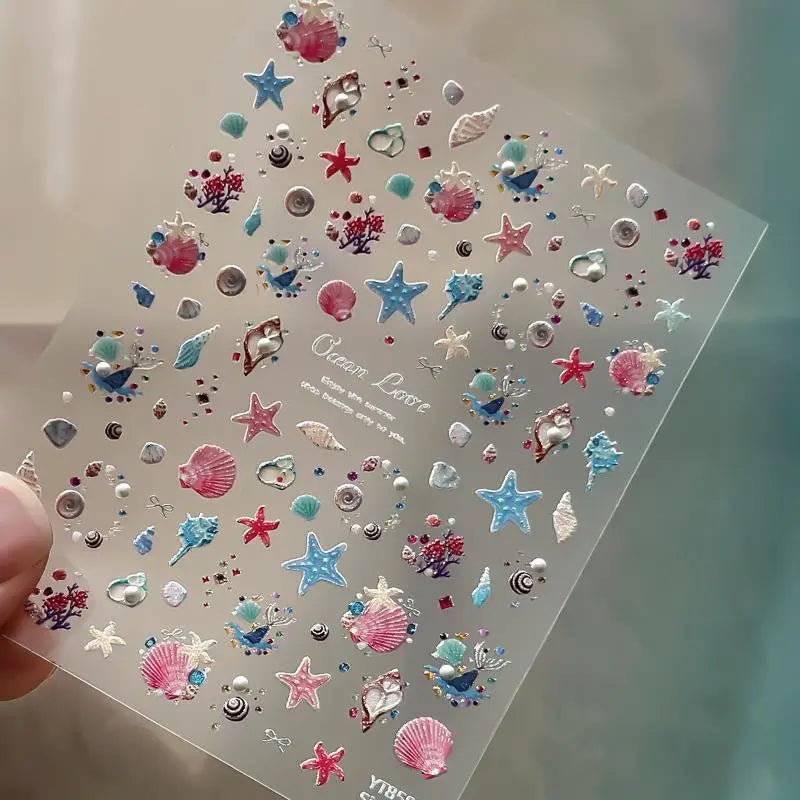 Relief Shell Starfish Nail Stickers Cute Decorative Nails DIY 3D Self Qme