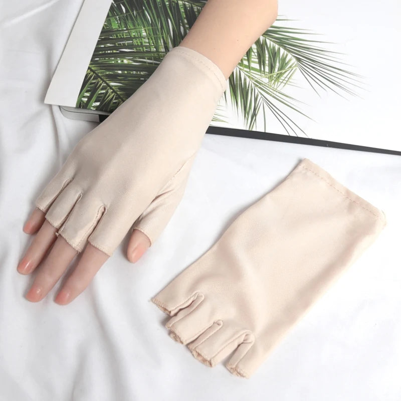 1 Pair Black Summer Half Fingers Gloves Breathable Thin Semi-finger Qme Champagne