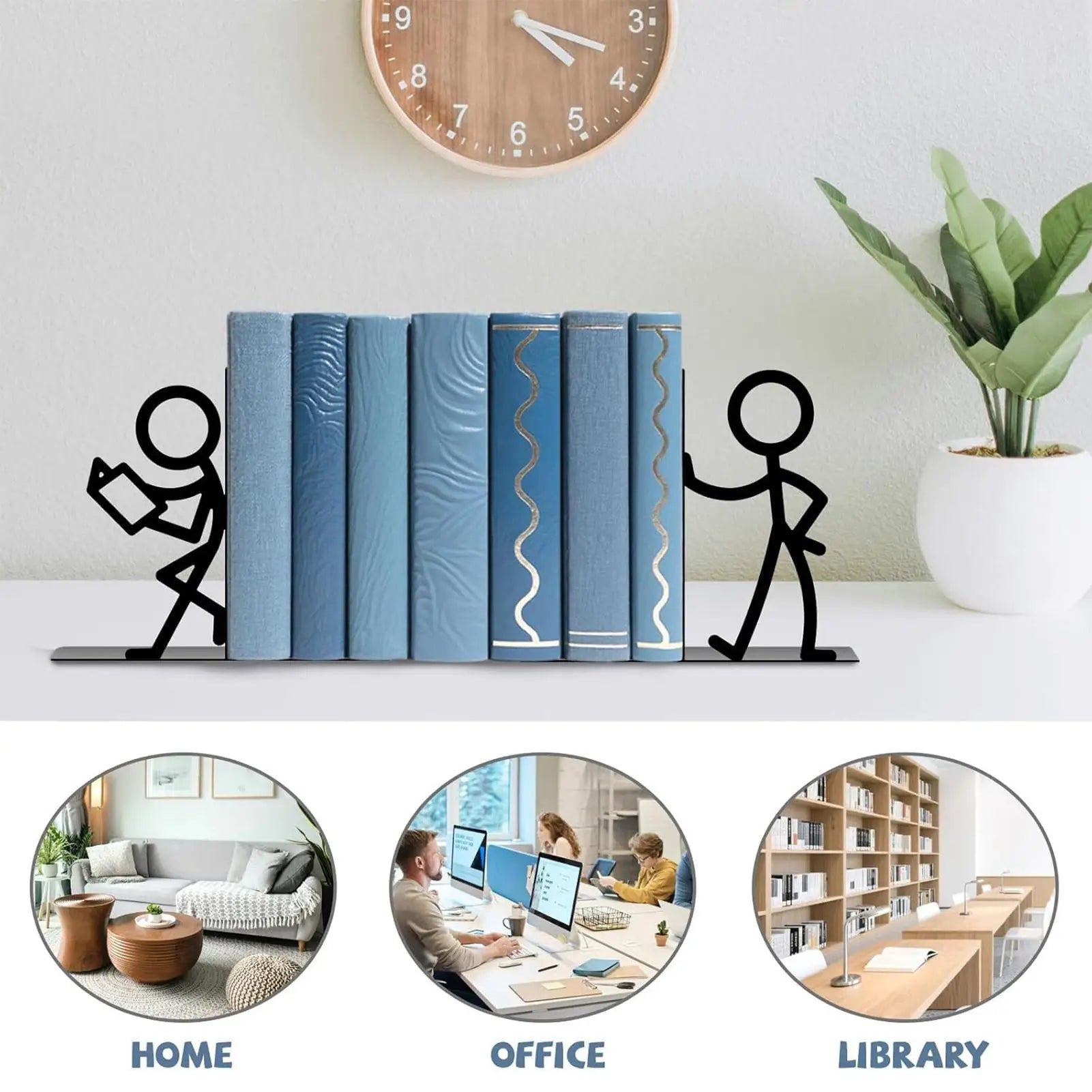Bookends for Heavy Books Metal Abstract Art Non-Slip Heavy Duty Book Ends Shelf Decor for Home Bedroom Living Room Study Office Qme