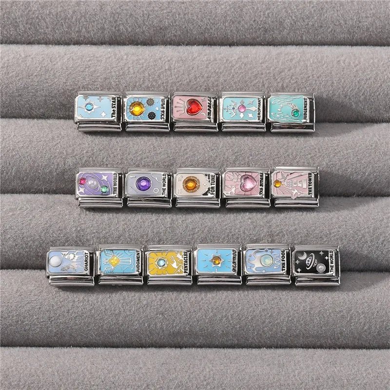 Premium 2026 New Women's Fashion Colorful Tarot Cards Italian Charm Beads Fit 9mm Bracelet Stainless Steel Making Jewelry Gift Qme