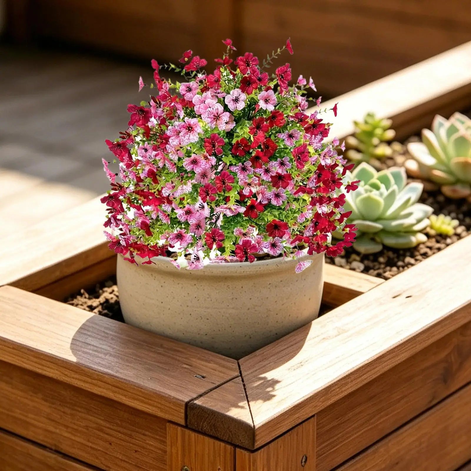 Fake Petunias 18 Inch Realistic with Ground Stake Porch Decor Petunias Faux Flowers Outdoor Decor for Yard Porch Lawn Pathway Qme