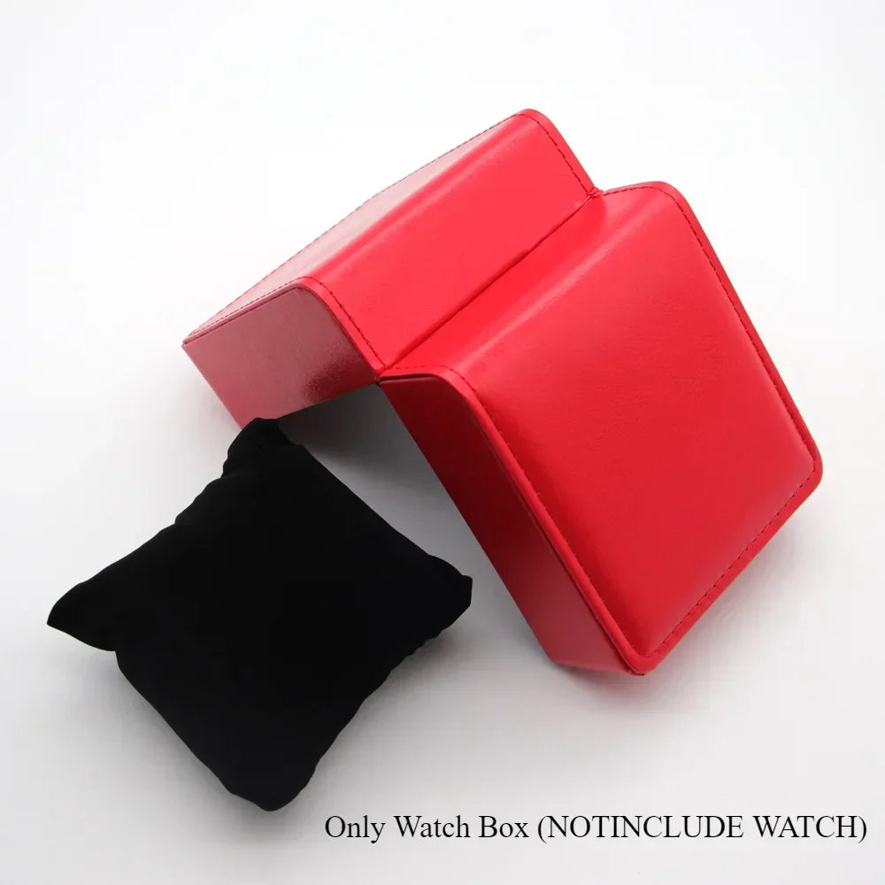 Lnofxas Black Single Watch Gift Box with Pillow PU Leather Wristwatch Display Case Organizer for Men Qme 59Red