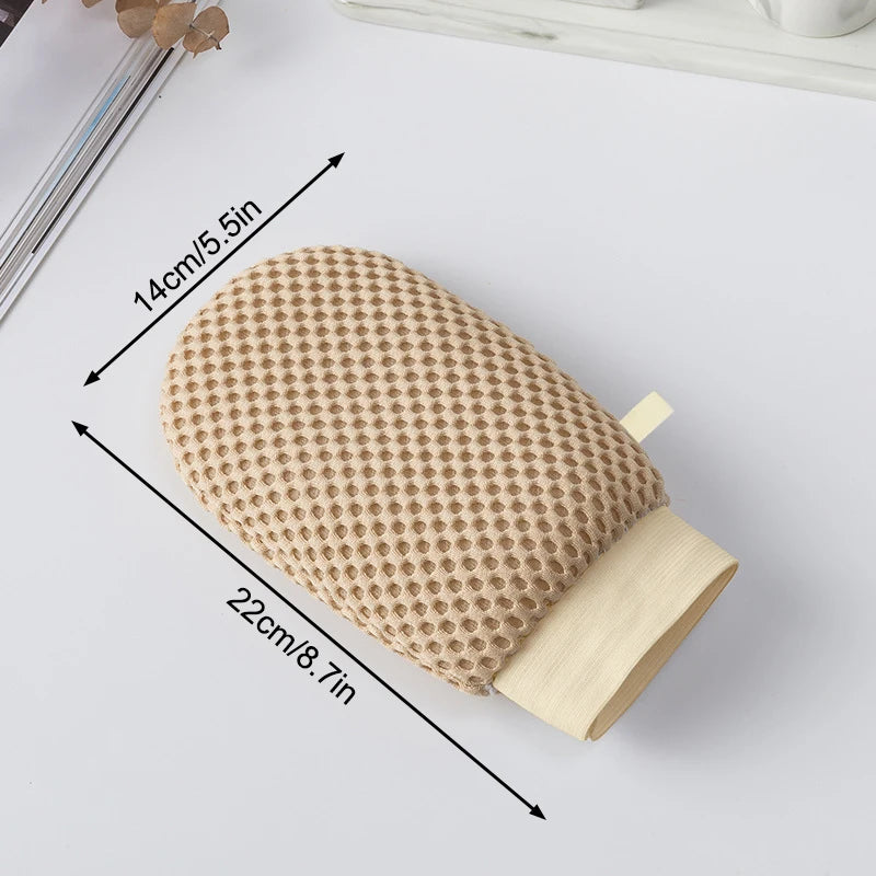 2-in-1 Bath Loofah Glove Double-sided Exfoliating Lathering Tool Soap Qme Gloves Khaki