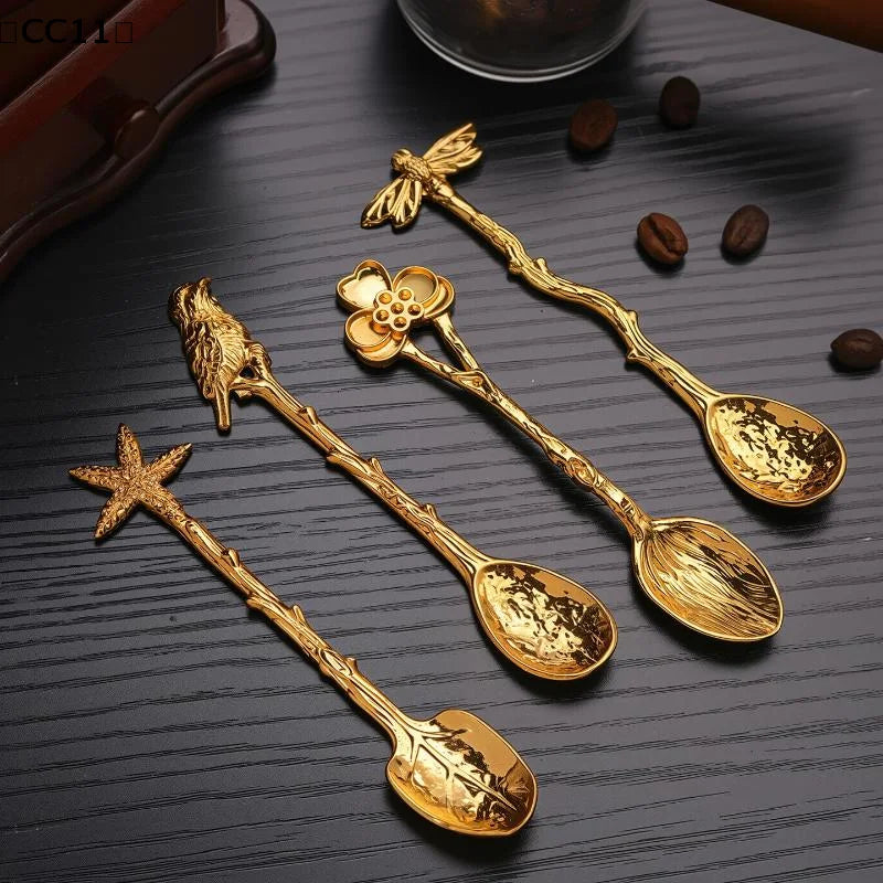 Retro Metal Coffee Spoon Dragonfly Branches Leaves Shape Ice Cream Qme
