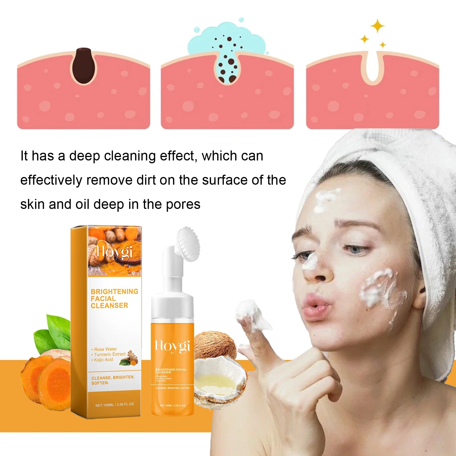 Turmeric Cleanser Deeply Cleansing Kojic Acid Blackhead Remover Skin Cleansing Oil Control Fade Acne Marks Brighten Foam Cleanse Qme