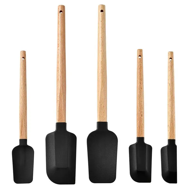 Cream Cake Silicone Spatula Wooden Handle Baking Pastry Scraper Qme Black