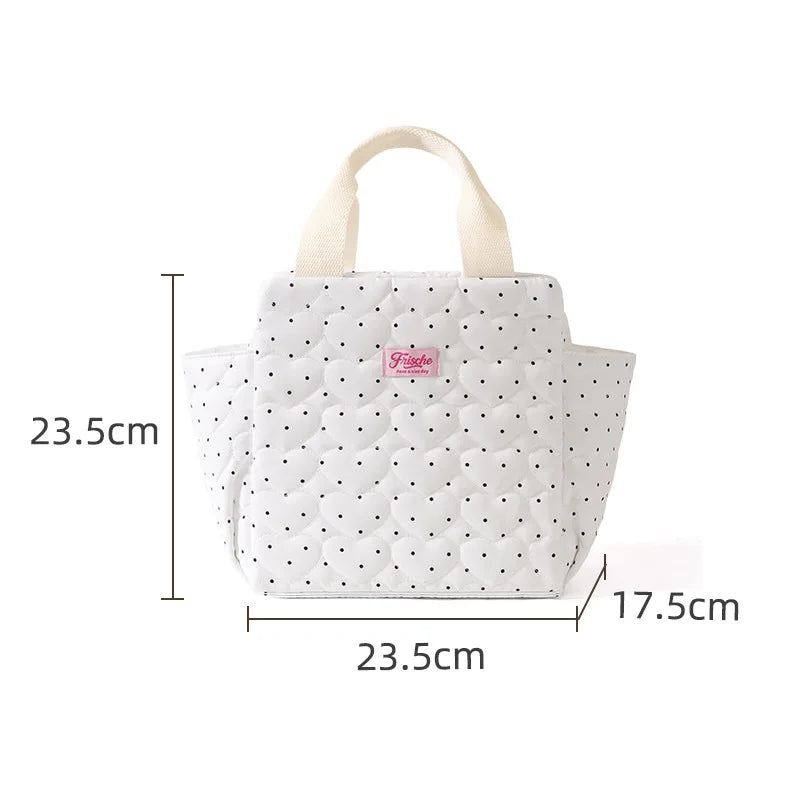 B Large Capacity Insulated Lunch Bag Portable Fashion Thermal Cooler Tote For Office Commuting Picnic Outdoor Daily Use Qme White polka dot