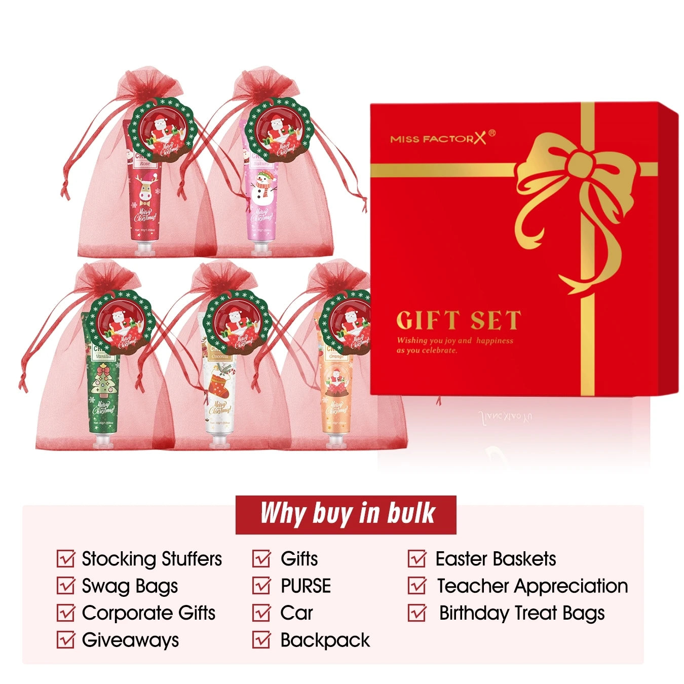 30PCS/Box Christmas Gift Box, Hand Cream in Bulk, Smooth Hand Skin, Christmas Cards and Gift Gauze Bags, Gifts for Women Qme