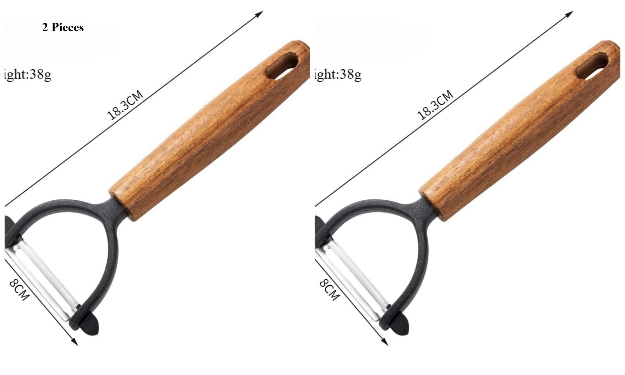 2-Piece Wooden Handle Stainless Steel Peeler,Straight & D-shaped Fruit Vegetable Melon Planer,Wooden Grip Peeling Kitchen Tool Qme H-Round peeler-2Pcs