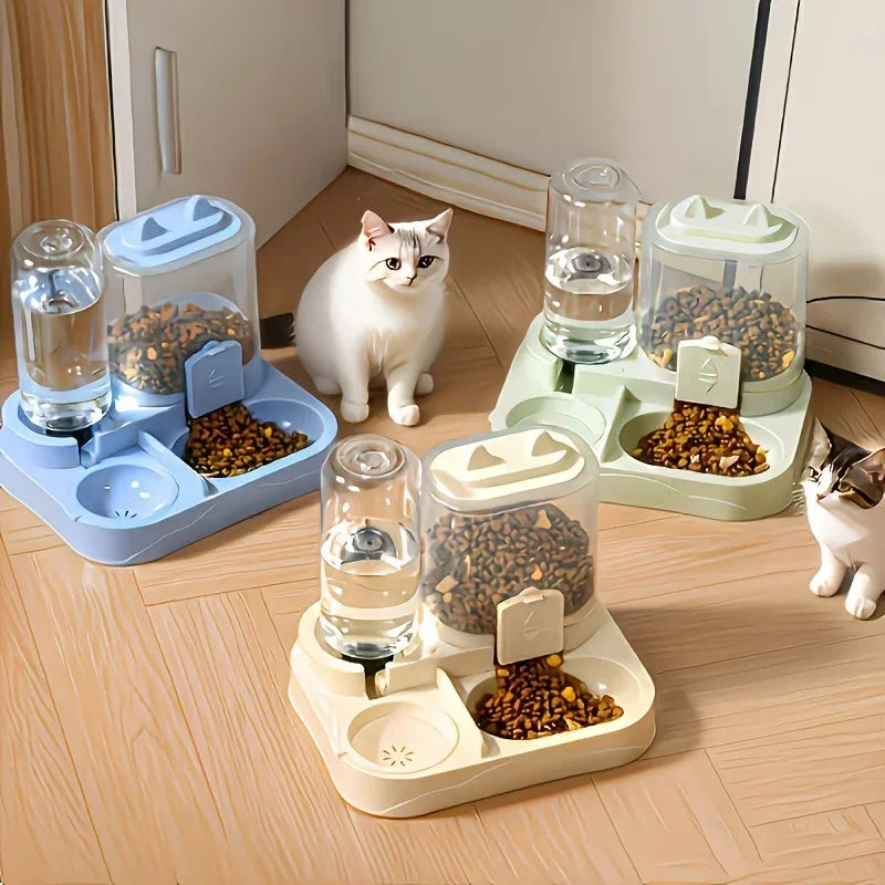 2-in-1 Large Pet Feeder & Water Dispenser, Dry Wet Separation, Durable Plastic, Transparent, No Battery, For Cats Dogs Travel Qme