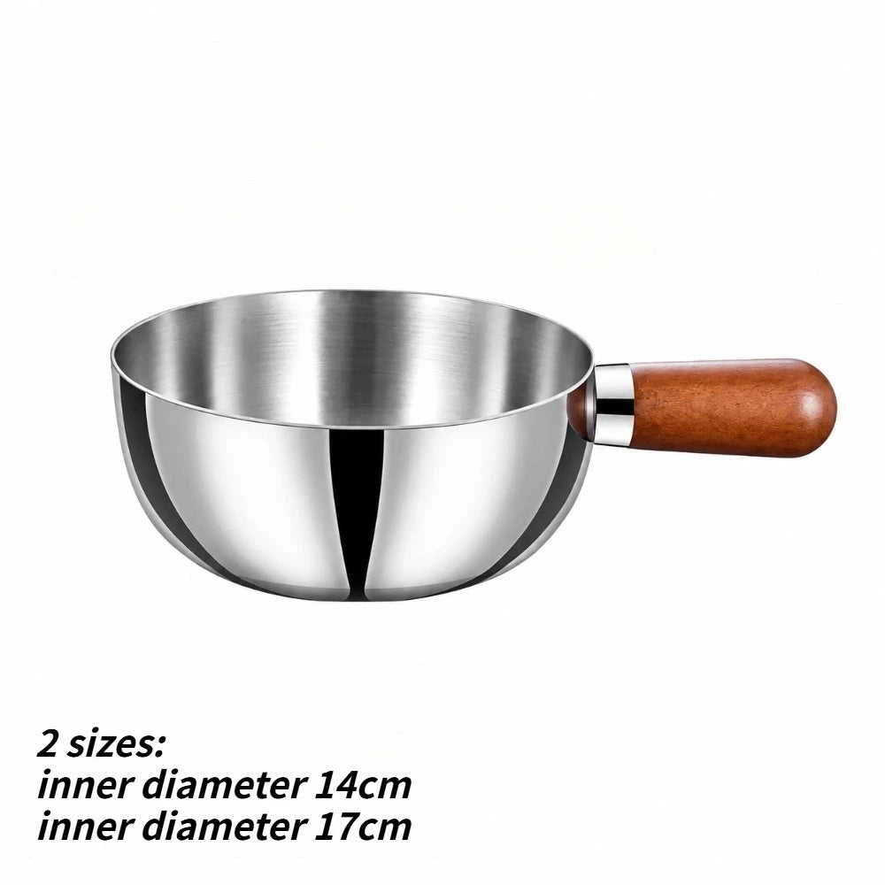 1/3 Optional Kitchen Cookware Stainless Steel Milk Pot Wooden Handle Non Slip Base Even Heat Performance For Induction Cooking Qme