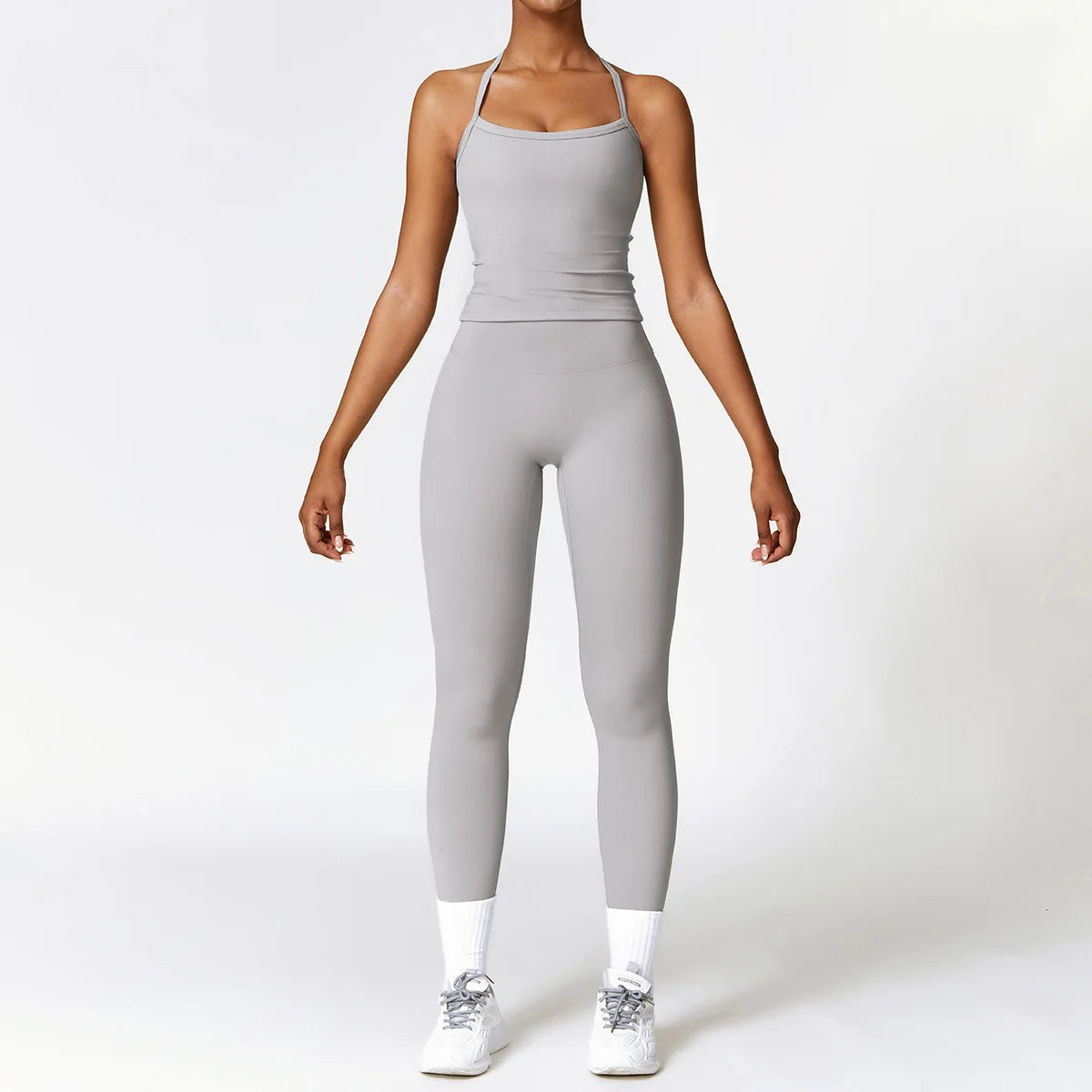 A 2PCS Yoga Suit Sports Set Gym Set Women Tracksuit Running Workout Clothes Long Sleeve Sports Bra Athletic Wear Yoga Clothing Qme 2pcs gray1 L