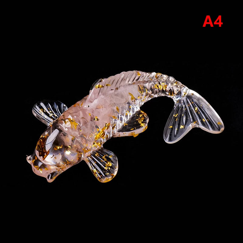 Crystal Stone Gravel Lucky Koi Fish Figurine Resin Mini Quartz Fancy Carp Statue Home Decor Desk Ornament Gift Qme A4