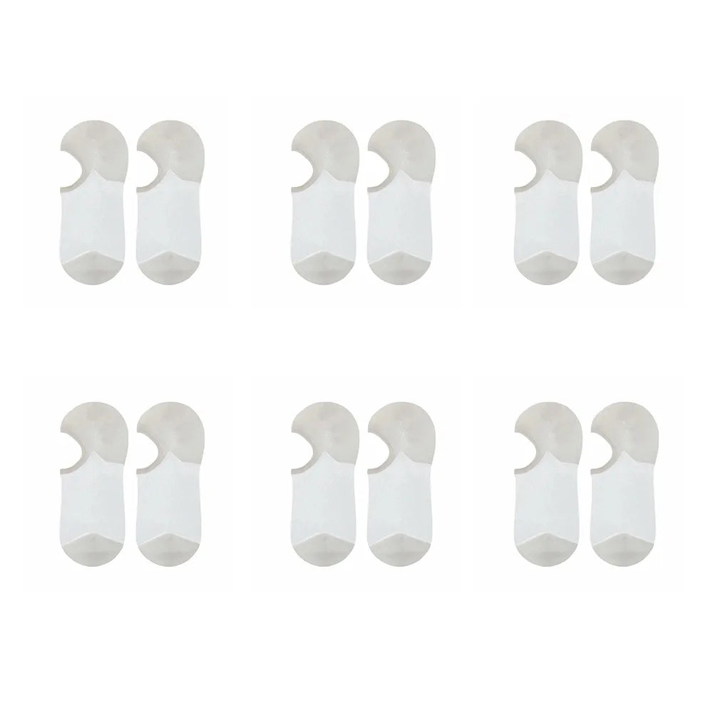 6 Pairs Comfortable Ultra-thin Transparent No-show Socks Non-slip Qme White