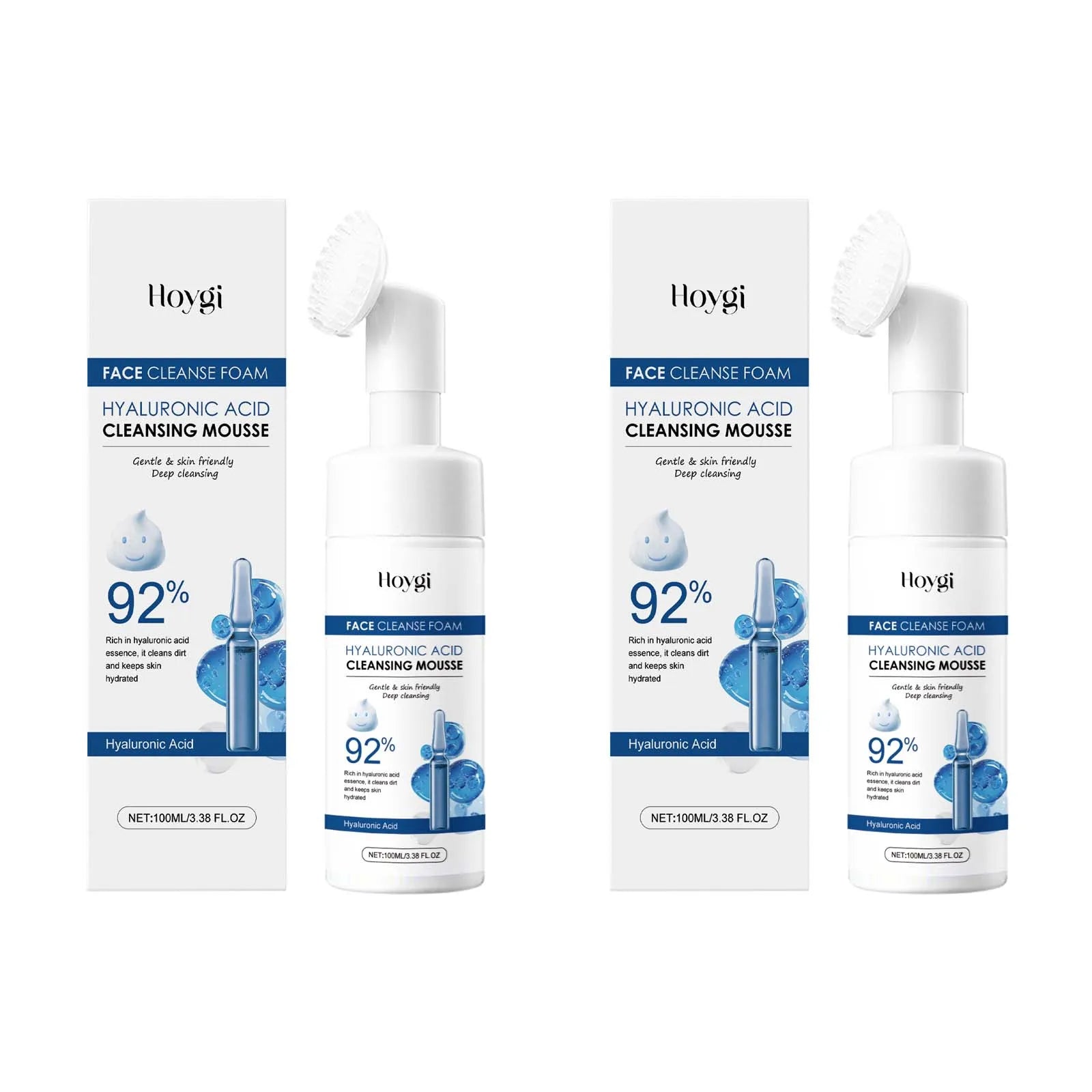 Hyaluronic Acid Cleansing Foam Gentle Moisturizing & Nourishing Oil Control Brightening Rejuvenation Face Wash Foam Face Cleanse Qme 2 x 100ml Boxed