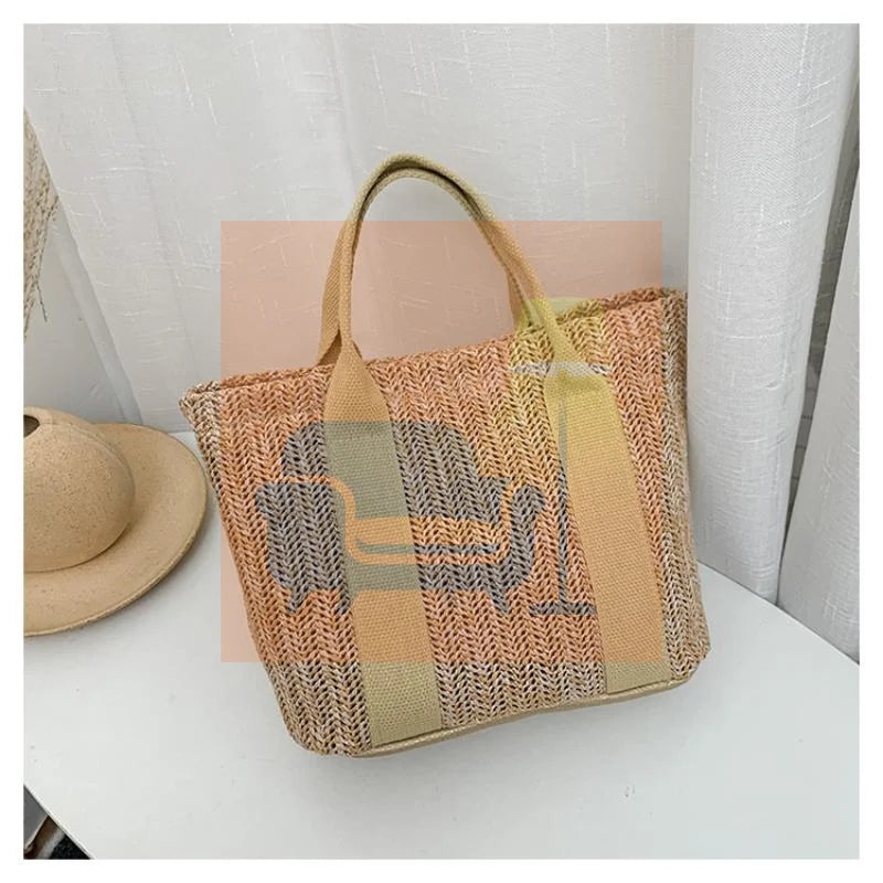 Korean-Style Woven Handbag: Summer Casual Tote - Fashionable Combination Weave for Daily Versatile Outfits Qme