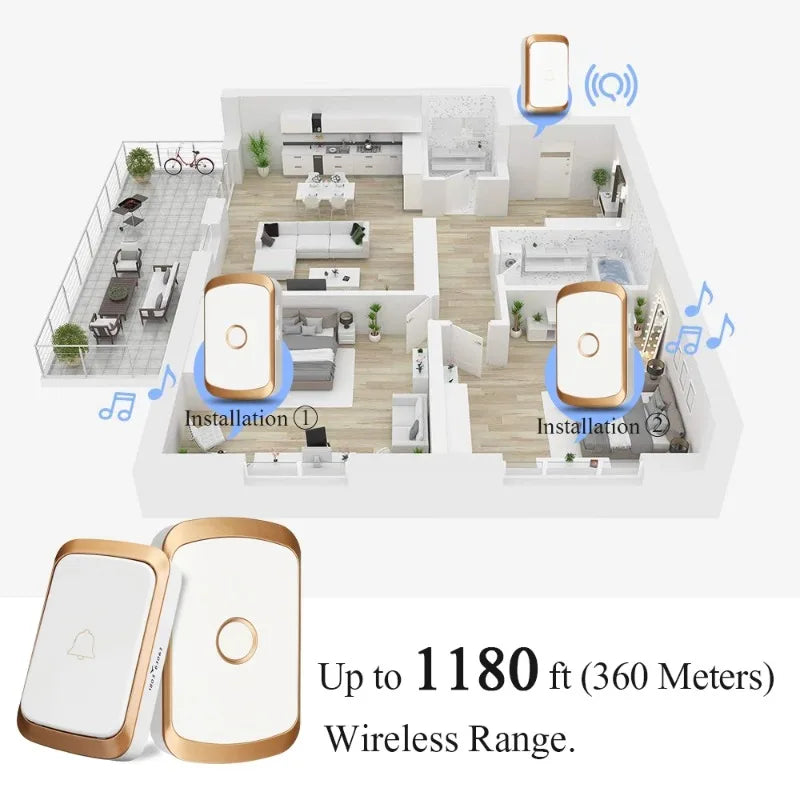 ESCAM 1Set Wireless Doorbell 350M Remote CALL Waterproof Smart Door Bell 110V 220V EU/UK/US Plug Universal Music Doorbell Qme