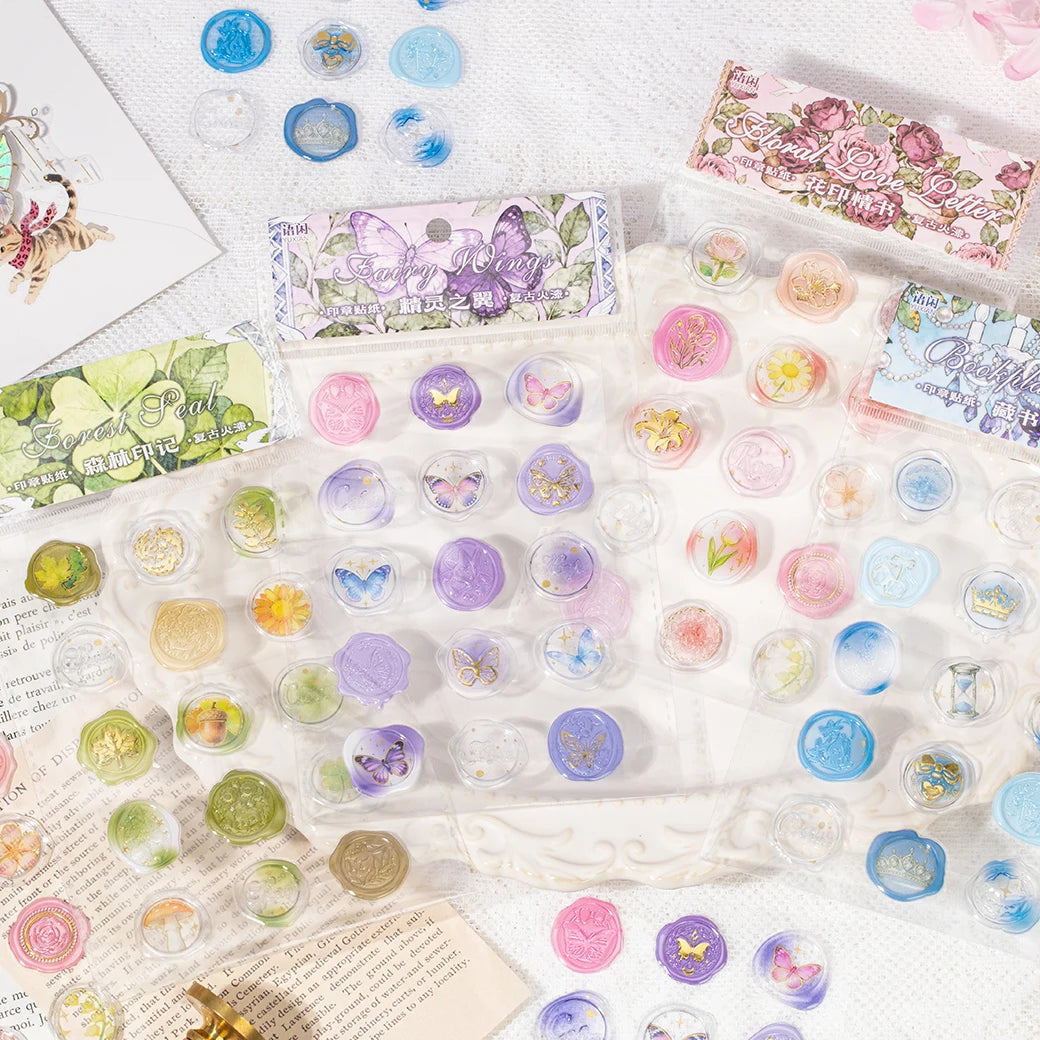 1 Sheet Classical Floral Wax Seal Epoxy Sticker Pack for DIY Craft, Scrapbook Material, Birthday Gift, Teaching Reward Qme