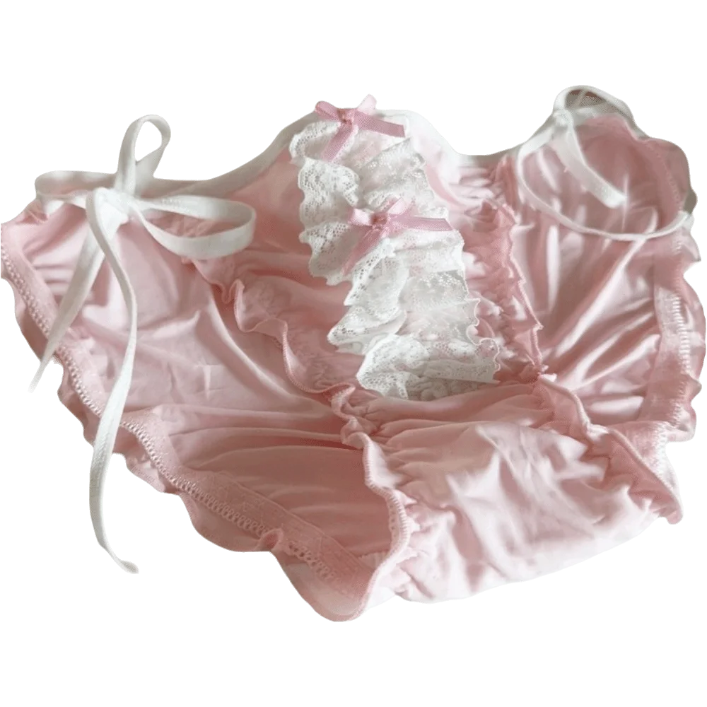 Underpants Low Waist Lace Underwear Up Lingerie Sweet Ruffle Briefs Qme Pink One Size 1pc