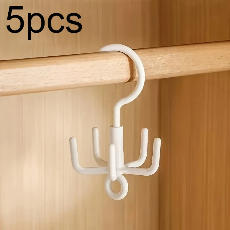 360° Rotating 4-Claw Hanger Hooks, Multifunctional Wardrobe Organizer,Space-Saving Hanging Holder for Scarves, Belts, Bags, Hats Qme 5pcs