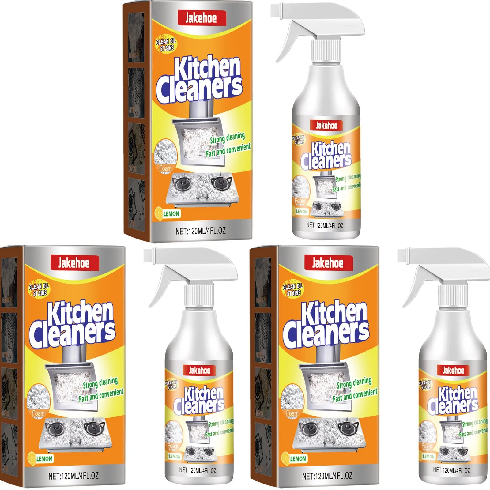 Kitchen Foam Cleaner Powerful Dissolving and Removing Stubborn Oil Stains Cleaning Cooking Utensils Multi-purpose Cleaning Spray Qme 3 X 120ml Boxed