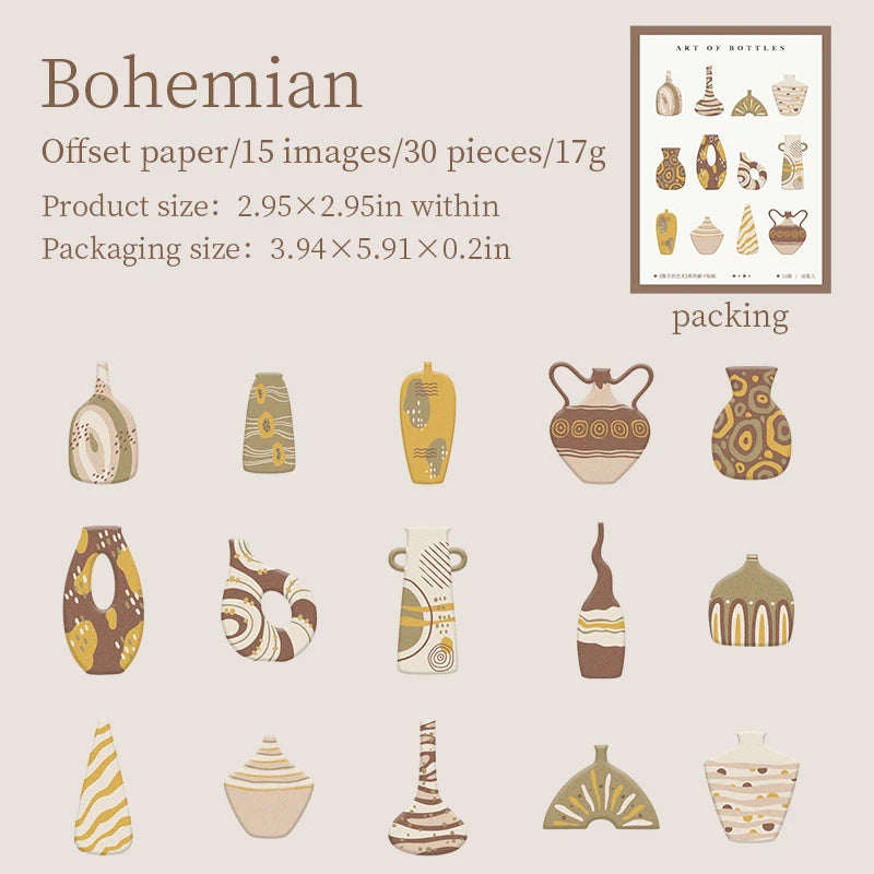 30 Sheets Bottle Art Theme Simulation Hard Card Stickers for DIY Scrapbooking Guitar Phone Case Notebook Decoration Qme 4