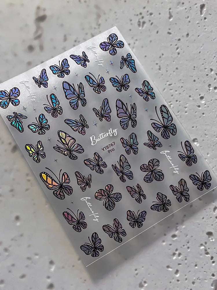 3D Embossed Holographic Butterfly Nail Stickers, Iridescent Aurora Self Adhesive Waterproof Decals for Nail Art DIY Manicure Qme Aurora