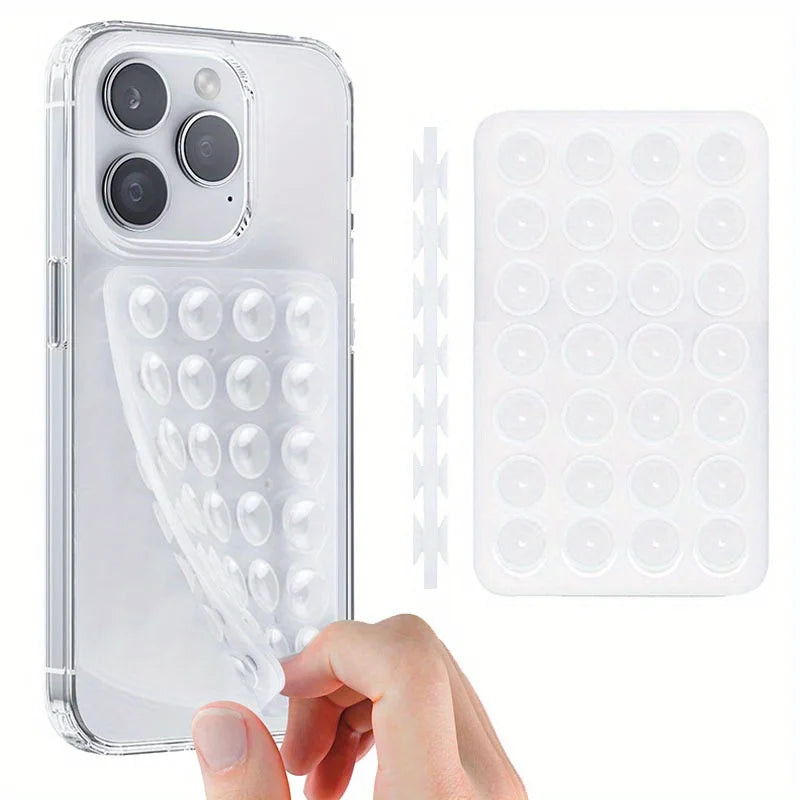 1pc Hands-Free Strong Grip Holder - Silicone Suction Cup Phone Case Mount, Double-Sided - for Selfies & Videos - for iPhone Qme Translucent