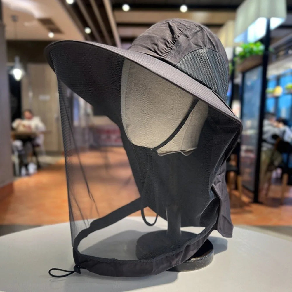 Lightweight Foldable Bee Mosquito Hat UPF50+ Wide Brim Net Cover Qme Dark Grey