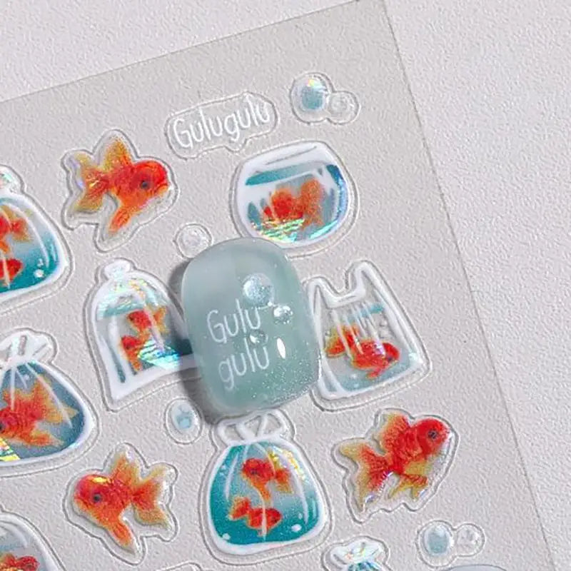 5D Embossed Nail Art Stickers Seashell Starfish Ocean Design Qme A6