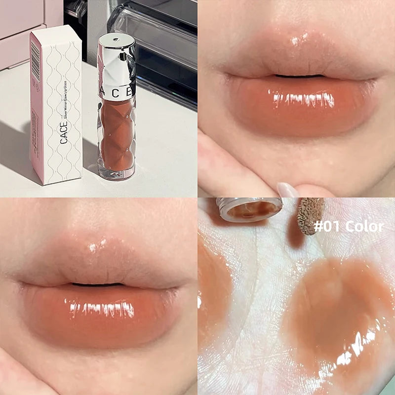 CACE Hydrating Crystal Lip Gloss Easy to Fade Mirror Water Glazed Lipgloss Long Lasting Moisturizing Gloss Lip Tint Cosmetics Qme 01