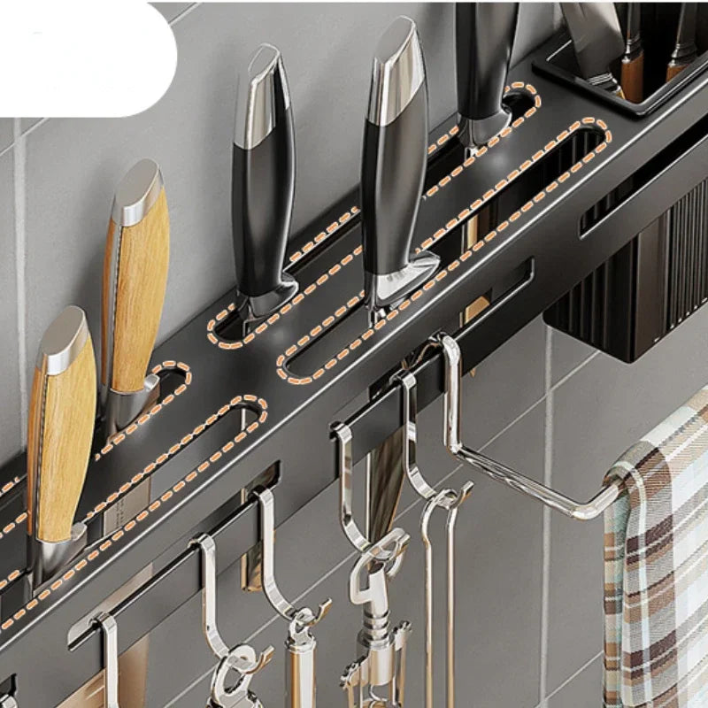 Storage Rack Knife Hook Kitchen Cabinet Stainless Steel Frame Wall Qme