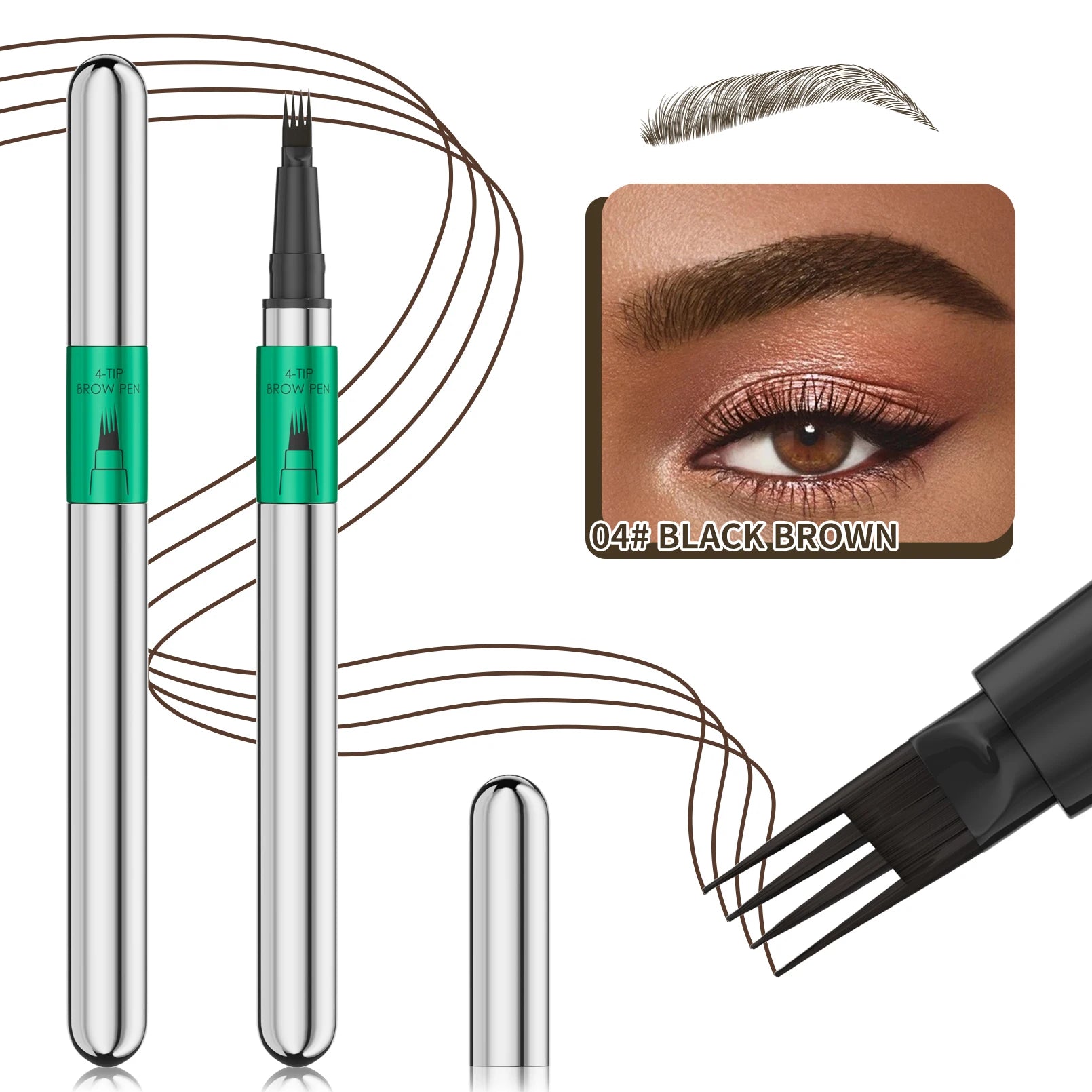 Hellokiss Waterproof Eyebrow Pen, Microblading Eyebrow Pencil With 4 Split Head, Natural Looking Brows Makeup ( 5 Colors) Qme 9709-4