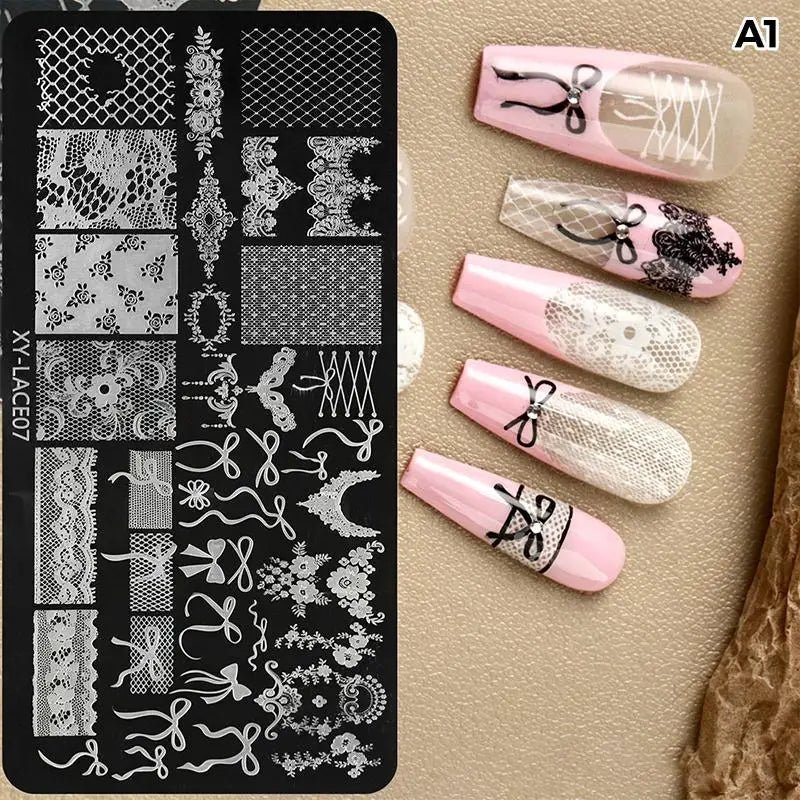 Nail Stamping Plates Rustproof Stainless Steel Lace Floral Patterns Qme A1