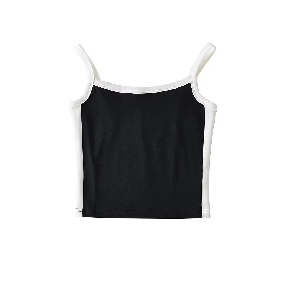 Basic Sweet Slim Crop Spicy Girls Bottoming Shirt Sleeveless Square Qme Black L